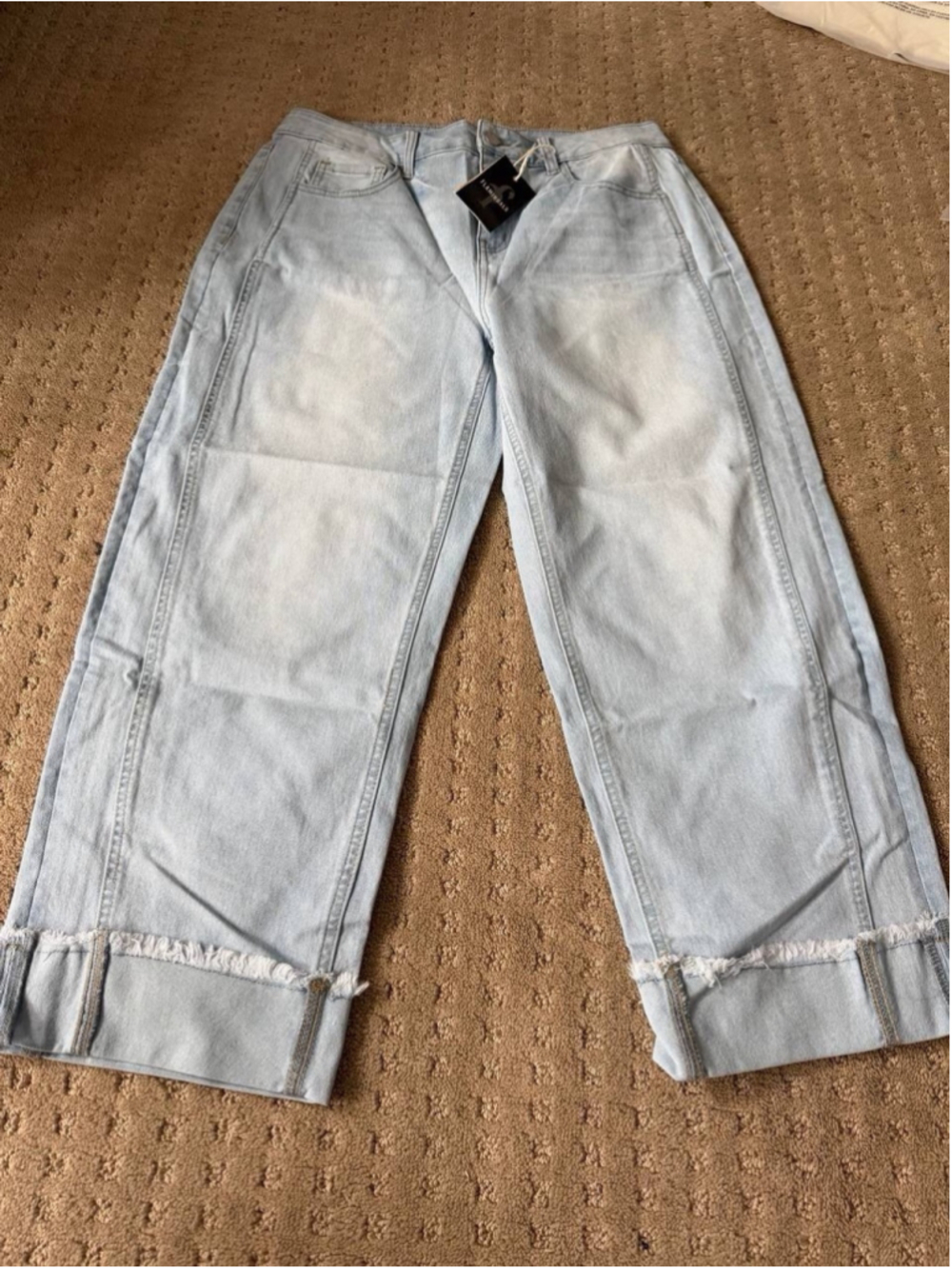Flamingals Mid Rise Straight Leg Jeans Wash Seam Front Roll Pants XL - Picture 3 of 7